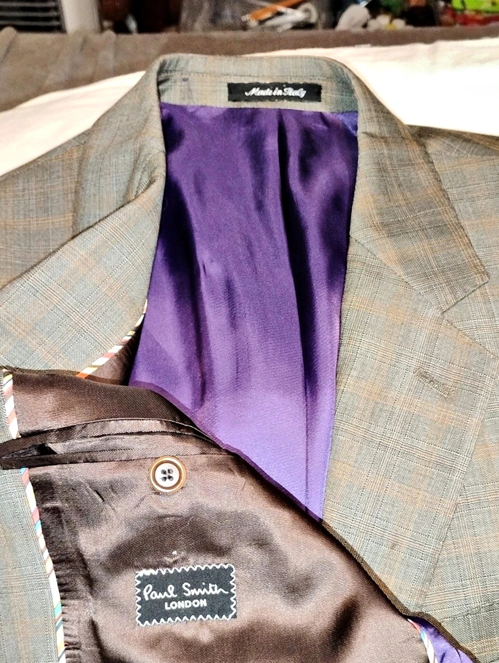 Paul Smith Plaid Wool Suit Gray Orange Size 40 (28)